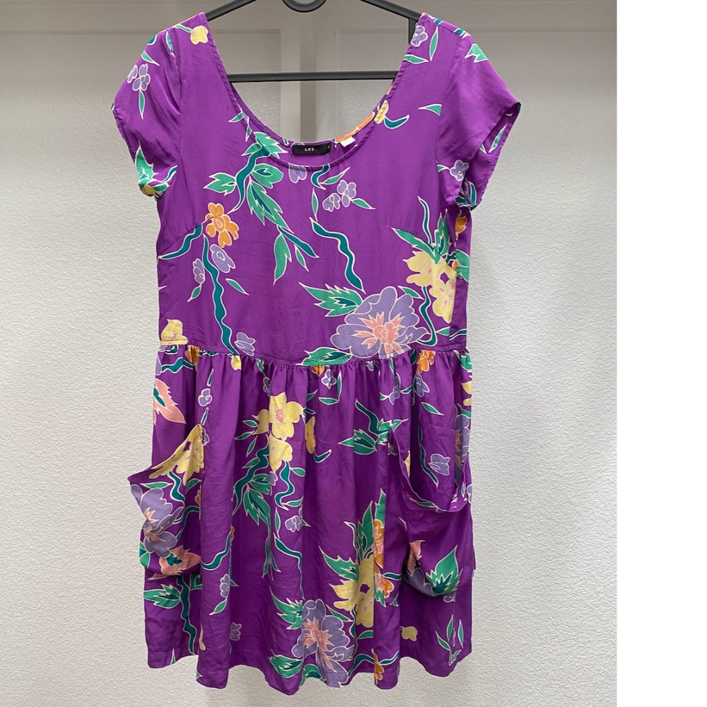 LUX-Silk Purple Floral Mini Dress